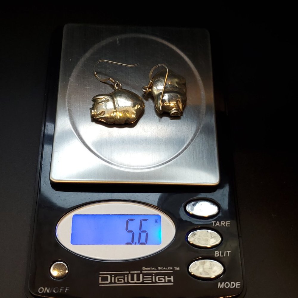 925 Sterling Silver Rustic Pig Dangle Earrings - Picture 5 of 5